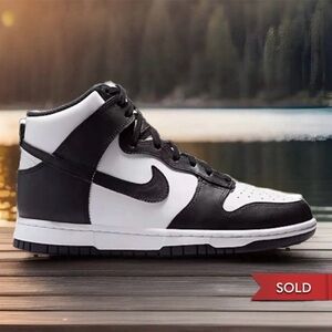 NEW | Leather Nike Dunk High Top Sneakers | Black & White | W 7 US • M 5.5 US